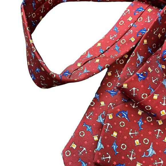 Jos A Bank Joseph 1905 Red Nautical Blue Marlin Mens 100% Silk Necktie Neck Tie - Picture 4 of 16